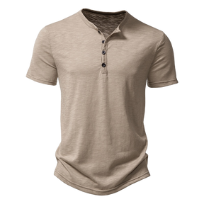 Camisa de Algodão Masculina Gola Henley Summer