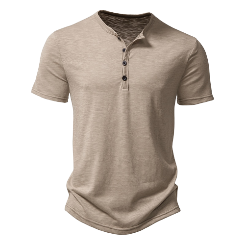 Camisa de Algodão Masculina Gola Henley Summer