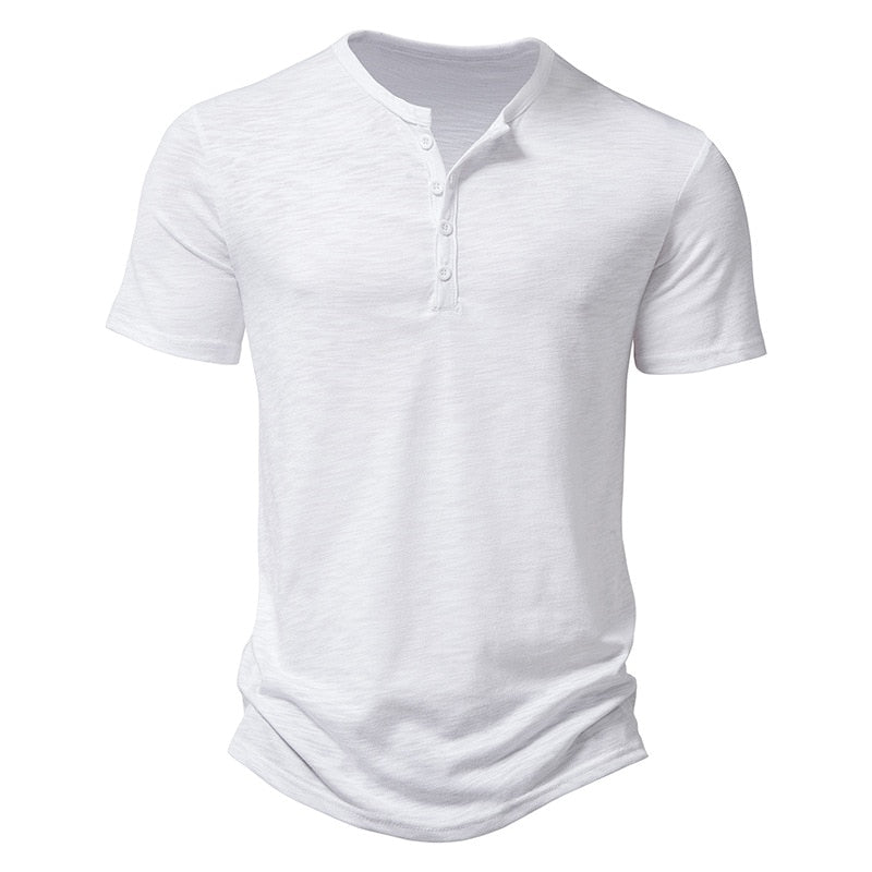 Camisa de Algodão Masculina Gola Henley Summer