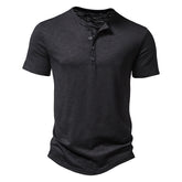 Camisa de Algodão Masculina Gola Henley Summer