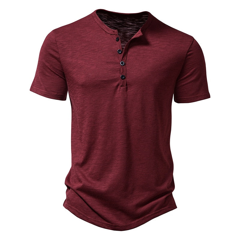 Camisa de Algodão Masculina Gola Henley Summer